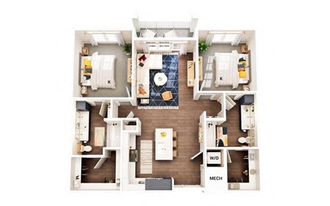 Floor plan for 2 beds, 2 baths, 1125 sqft
